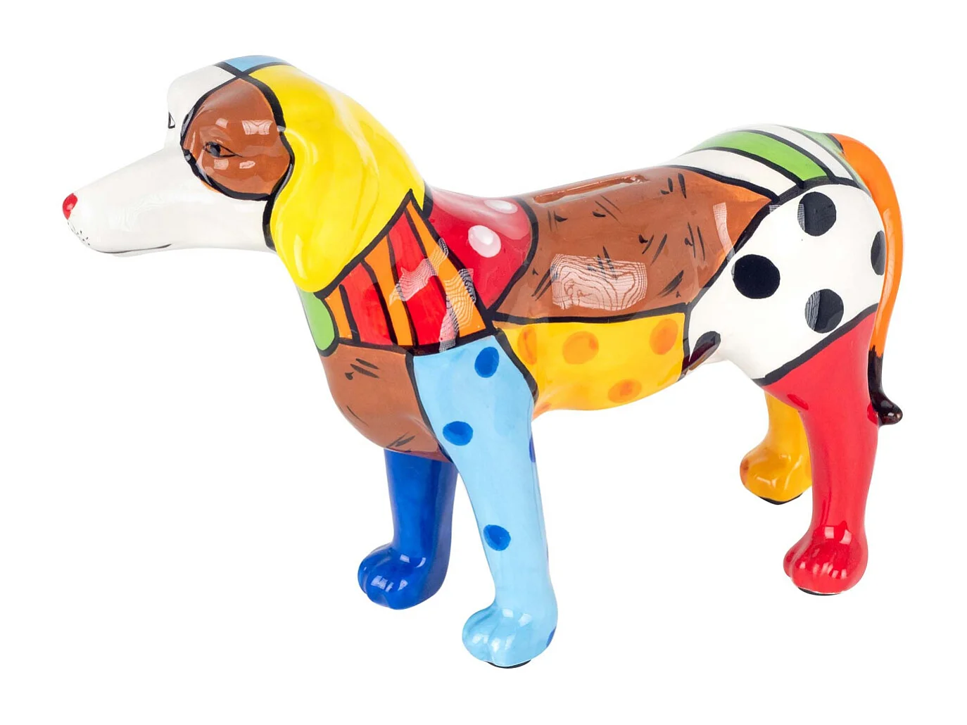 Tirelire en dolomite peinture multicolore Chien