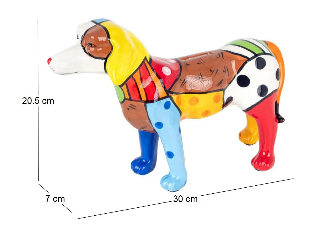 Tirelire en dolomite peinture multicolore Chien