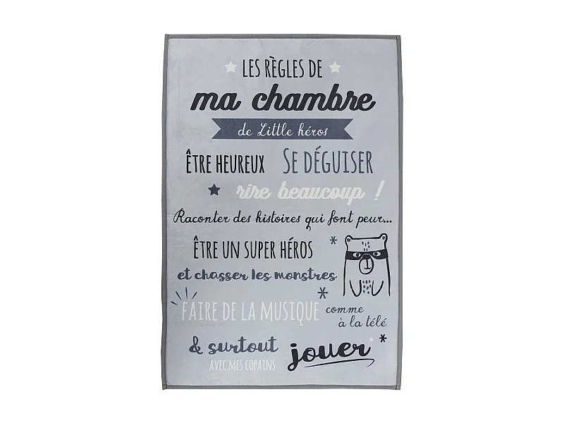 Tapis Enfant "Règles de la Chambre" 60x90cm Gris