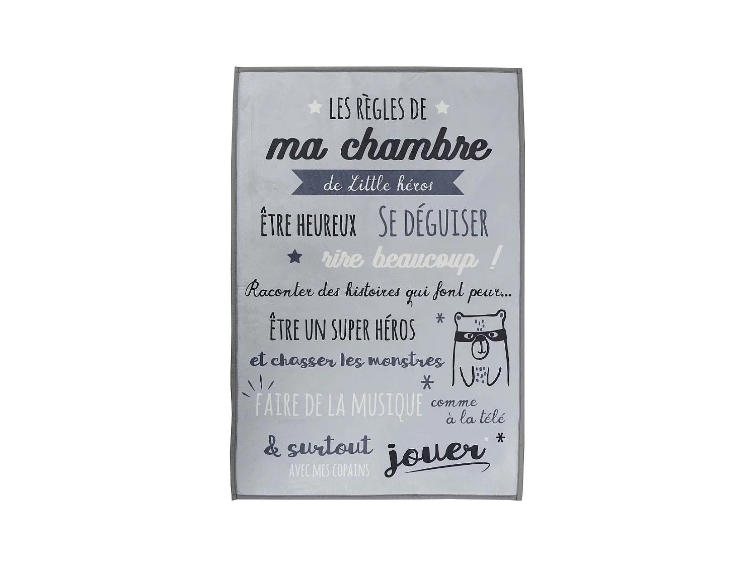 Tapis Enfant "Règles de la Chambre" 60x90cm Gris