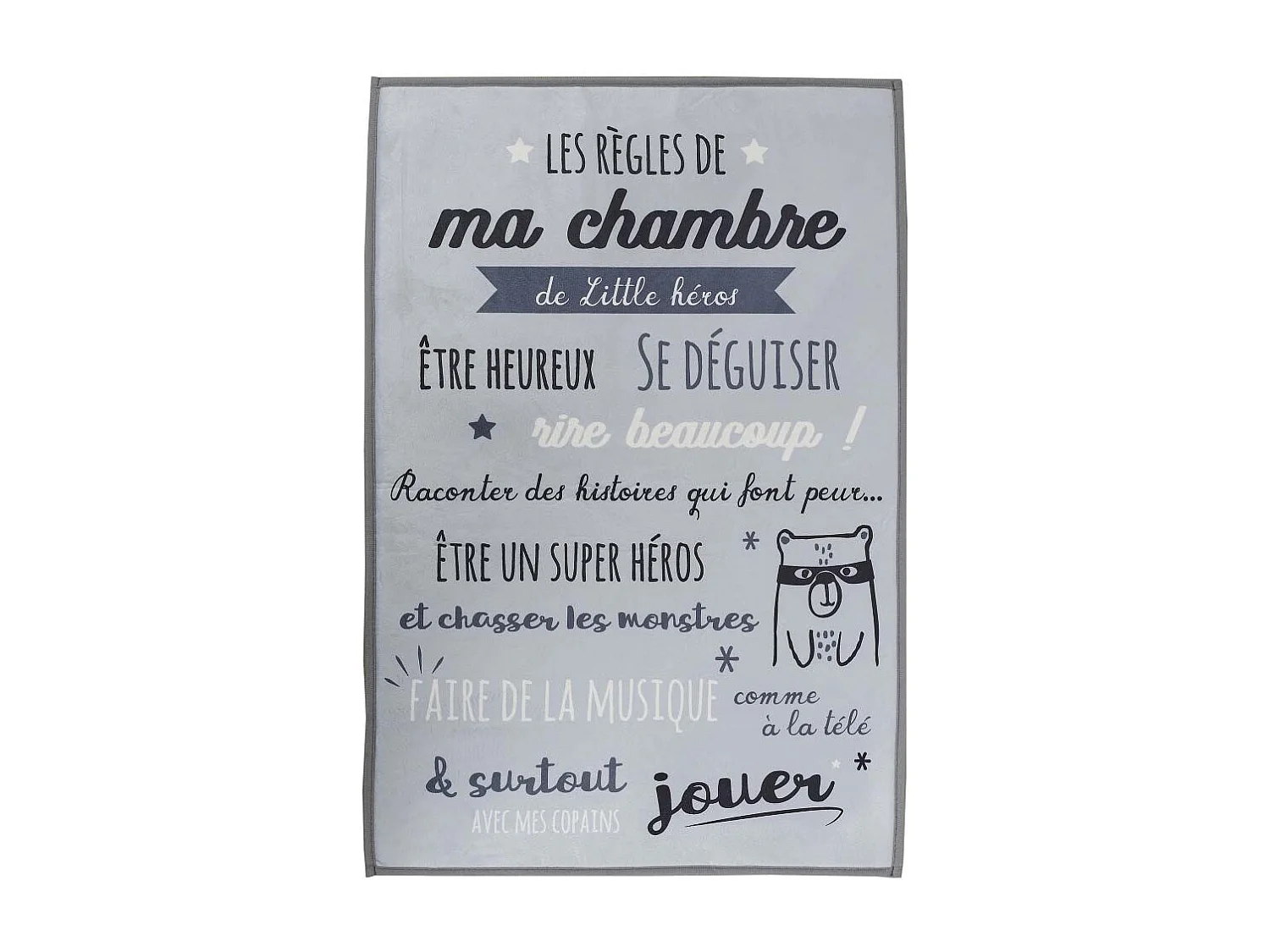 Tapis Enfant "Règles de la Chambre" 60x90cm Gris