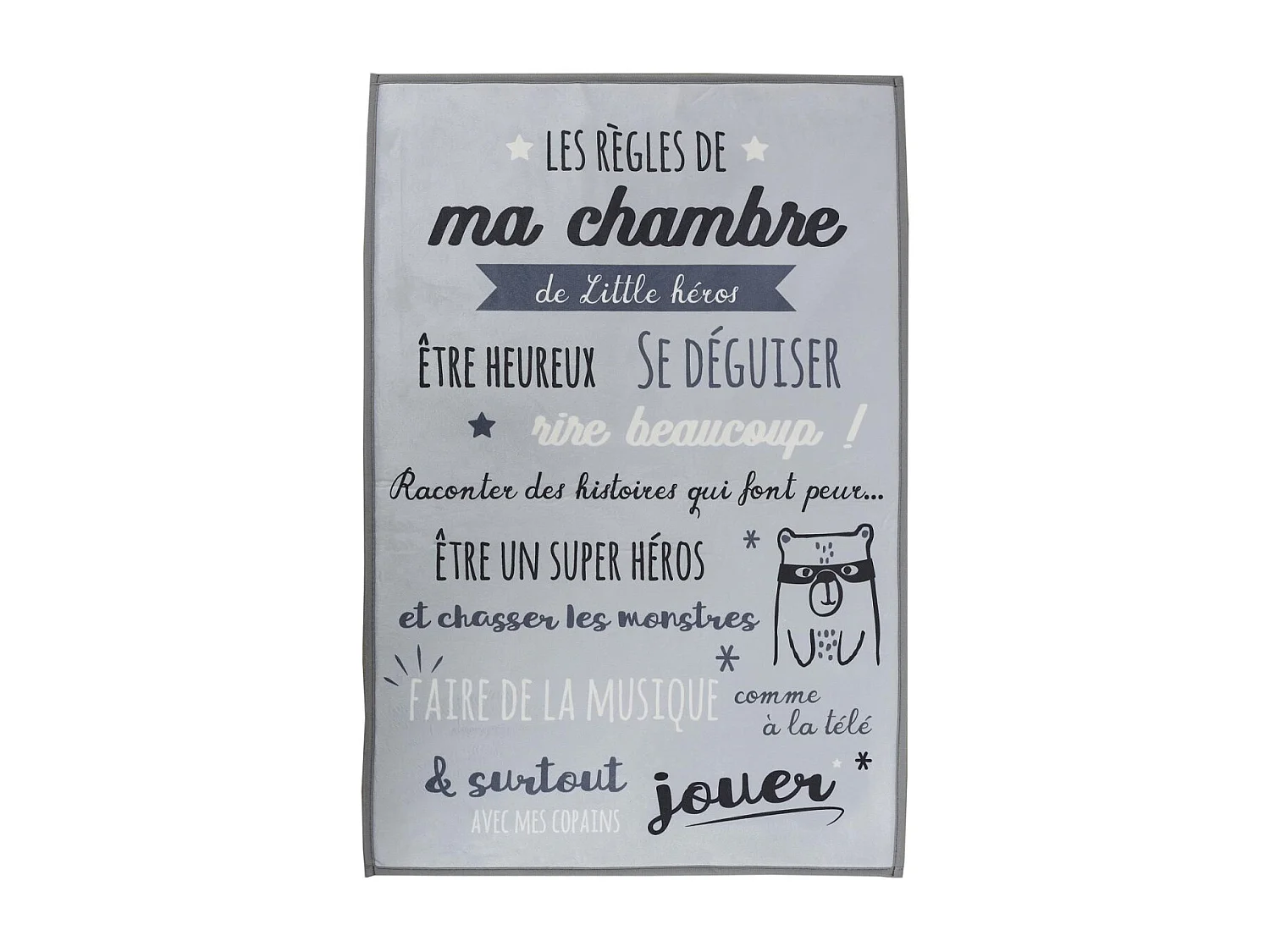 Tapis Enfant "Règles de la Chambre" 60x90cm Gris