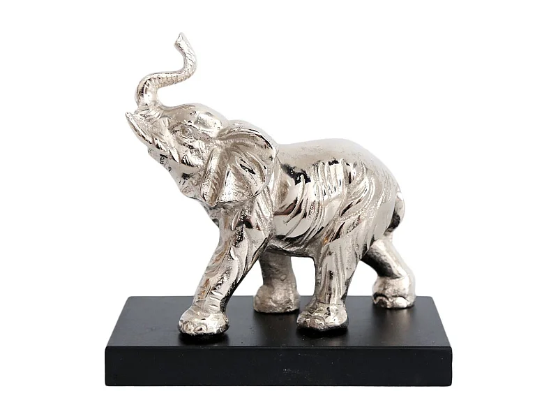 Estatua de elefante de aluminio sobre base de madera 19 cm
