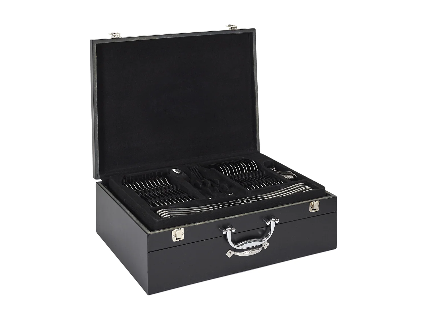 Menagere 84 Pieces Coffret En Bois Avec Tiroir Noir