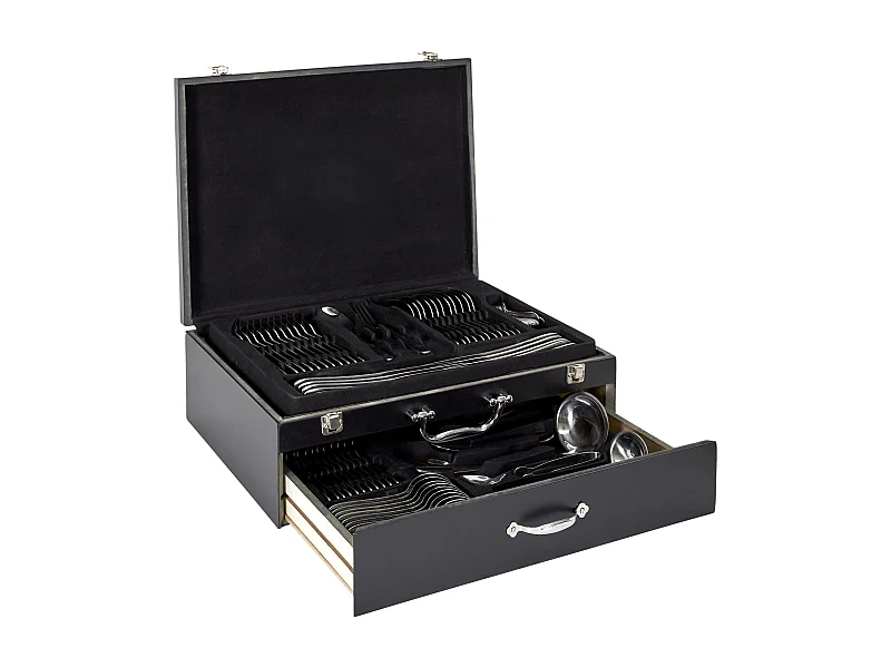 Menagere 84 Pieces Coffret En Bois Avec Tiroir Noir