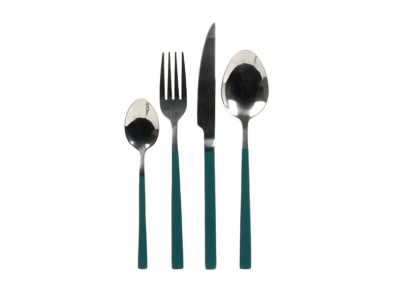 Ménagère 16 Pièces "Manche Vert" 23cm Argent