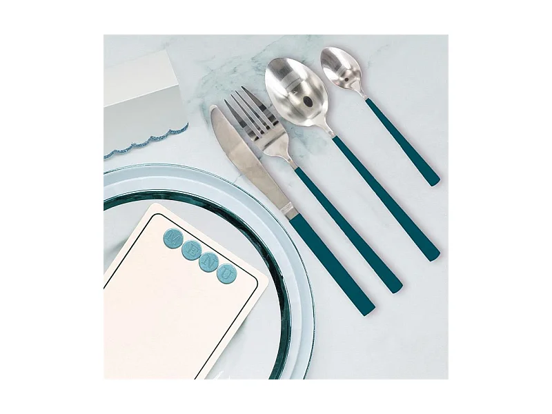 Ménagère 16 Pièces "Manche Vert" 23cm Argent