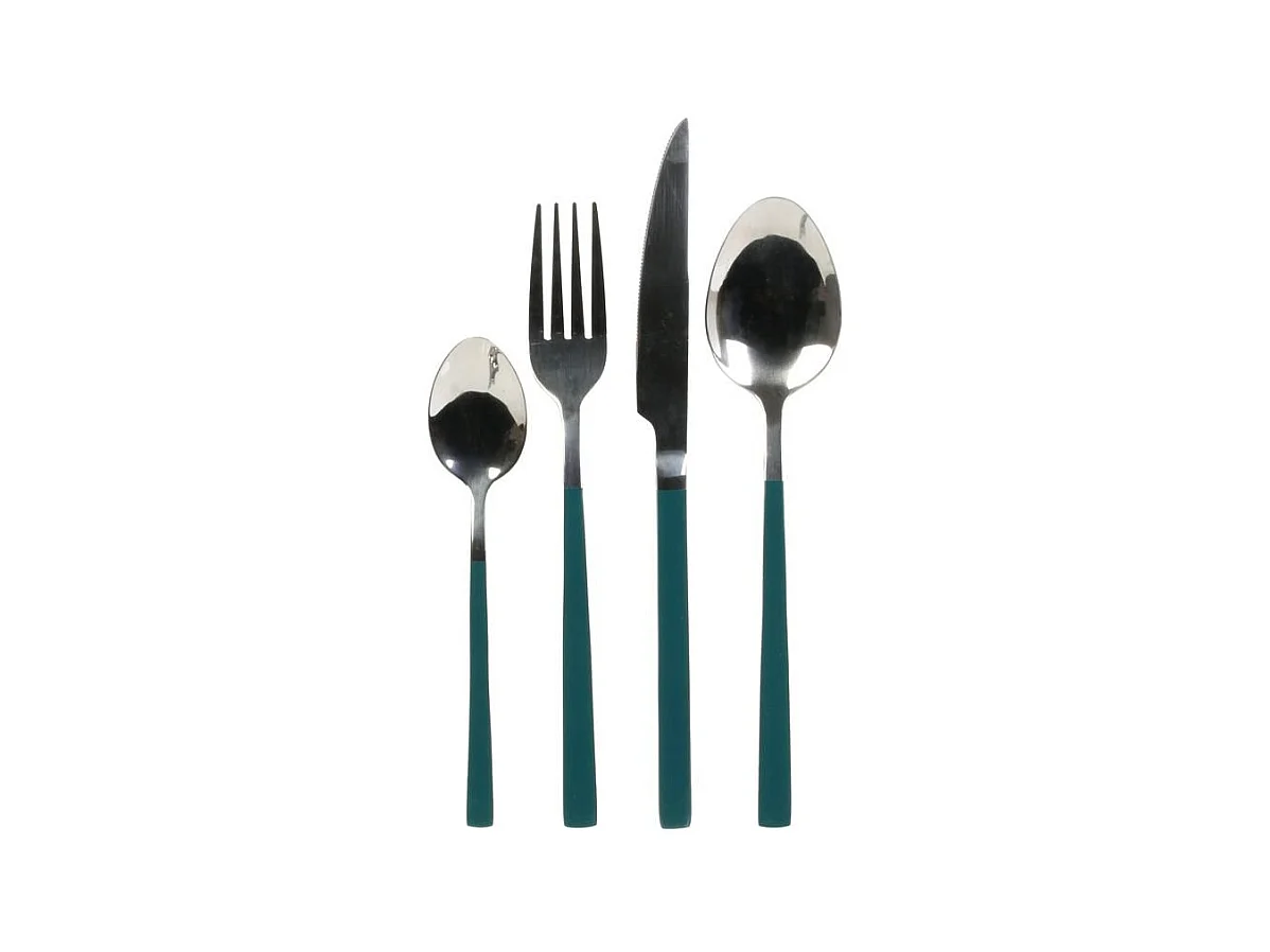 Ménagère 16 Pièces "Manche Vert" 23cm Argent