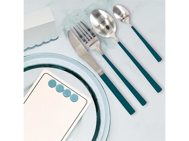 Ménagère 16 Pièces "Manche Vert" 23cm Argent