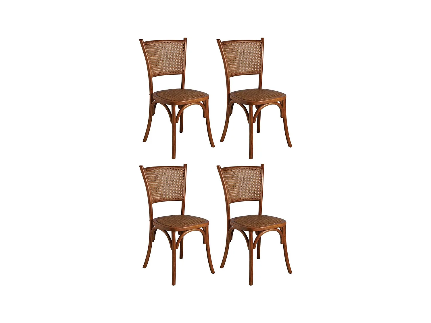 Chaise en hêtre et rotin, dossier en cannage Lot de 4