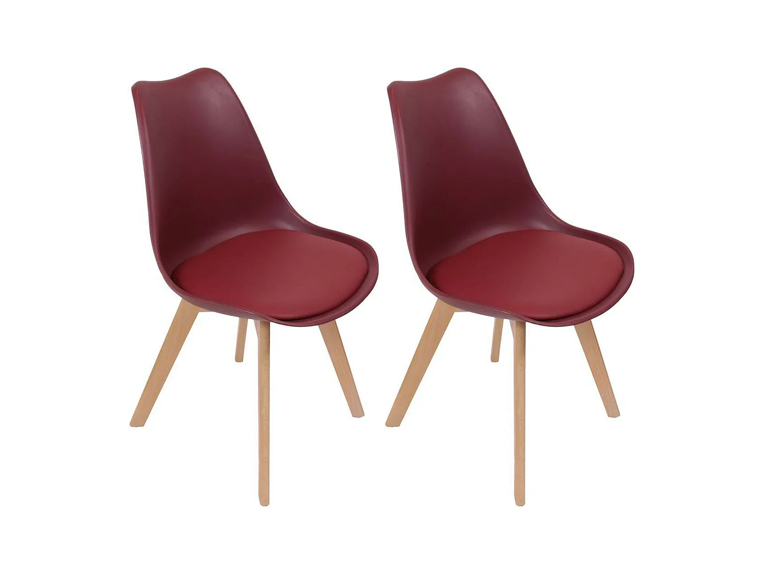 Chaise scandinave avec assise rembourrée (Lot de 2) Bordeaux
