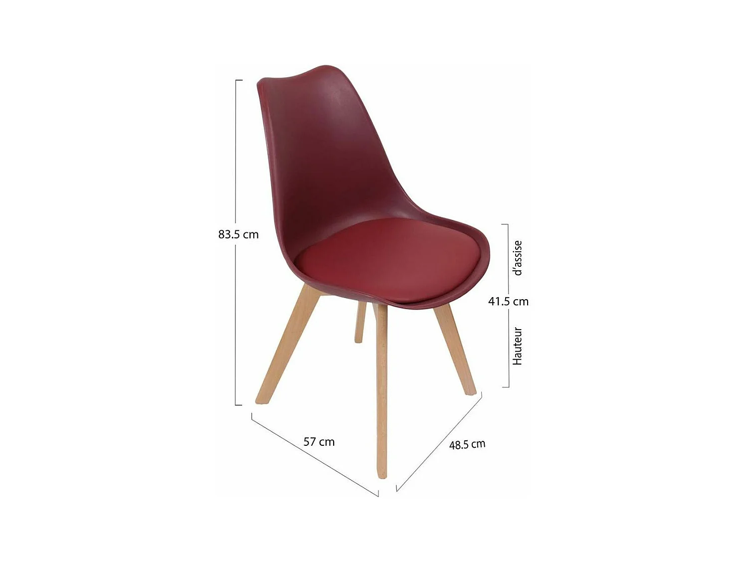 Chaise scandinave avec assise rembourrée (Lot de 2) Bordeaux