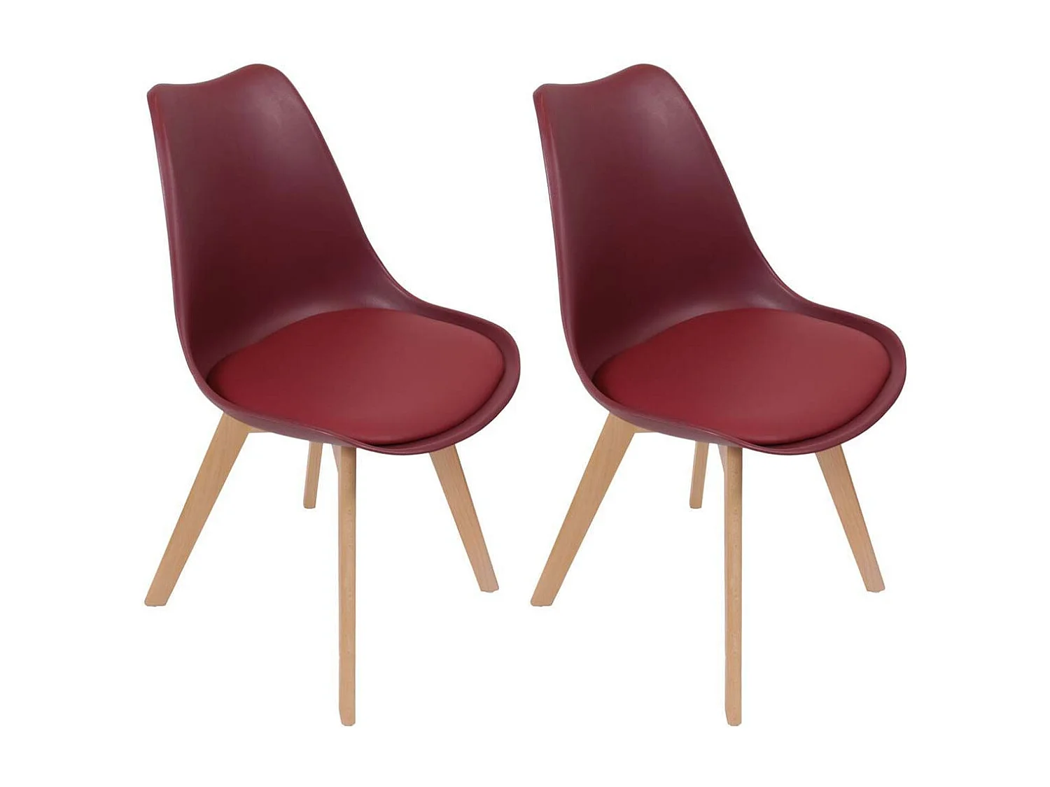 Chaise scandinave avec assise rembourrée (Lot de 2) Bordeaux