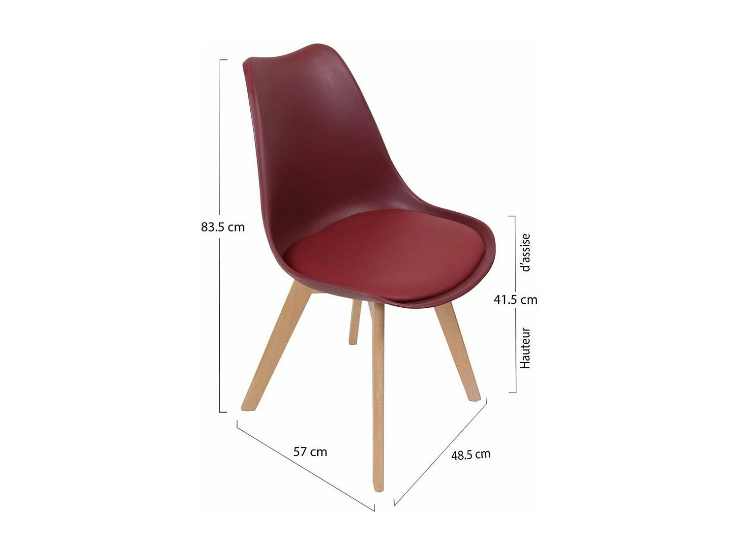 Chaise scandinave avec assise rembourrée (Lot de 2) Bordeaux