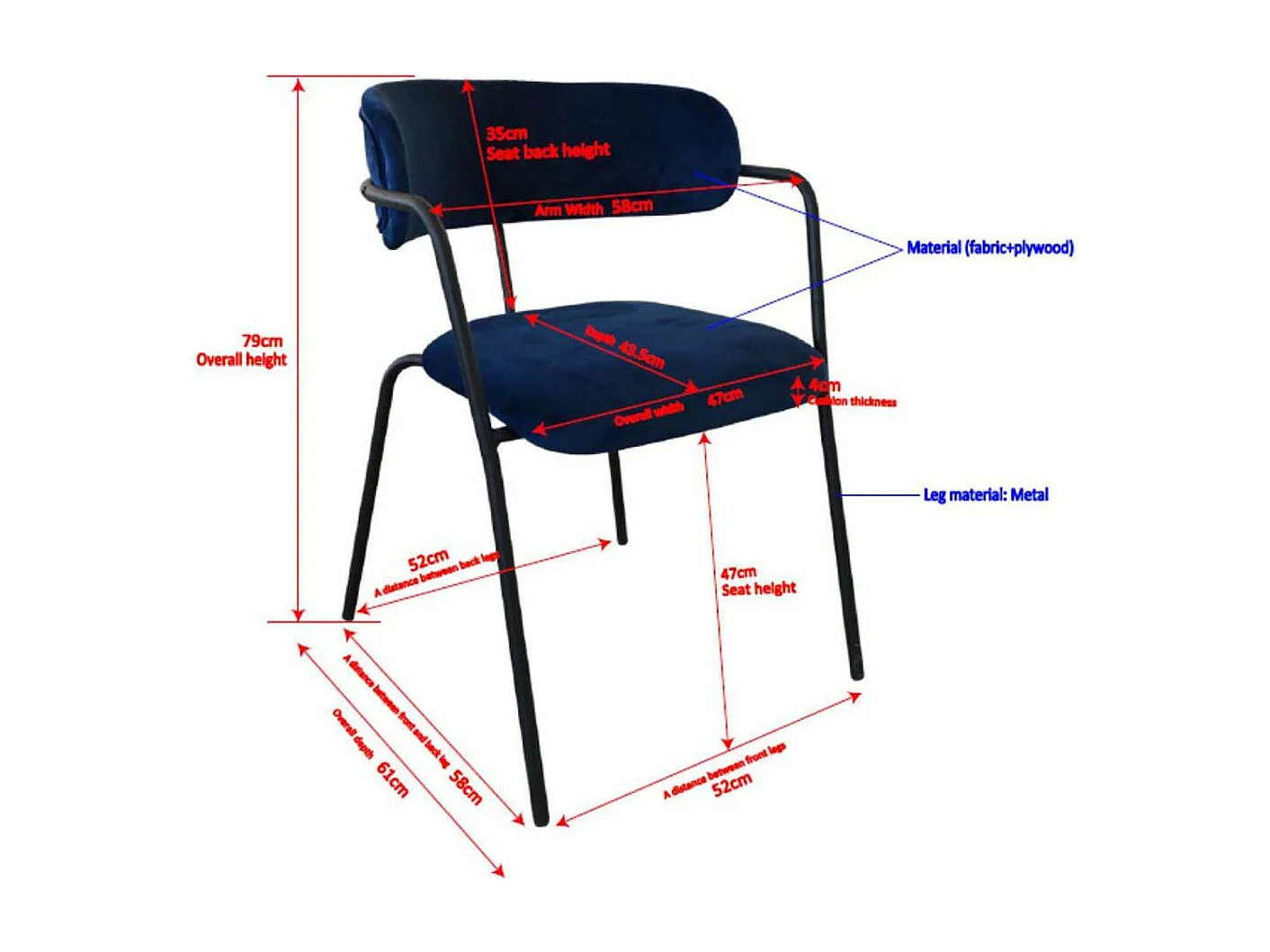 Fauteuil en métal et velours Arrow (Lot de 2)