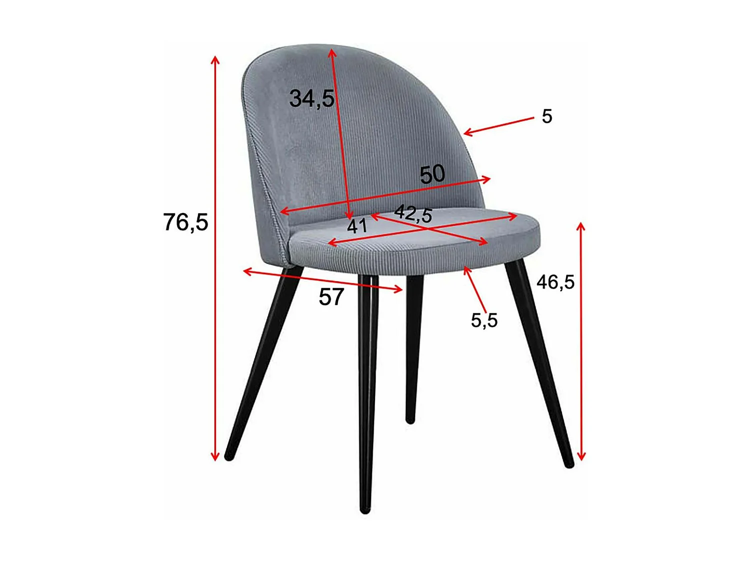 Chaise en acier et velours côtelé gris clair Velvet (Lot de 2)