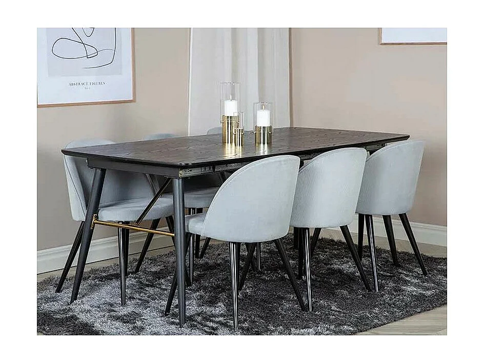 Chaise en acier et velours côtelé gris clair Velvet (Lot de 2)