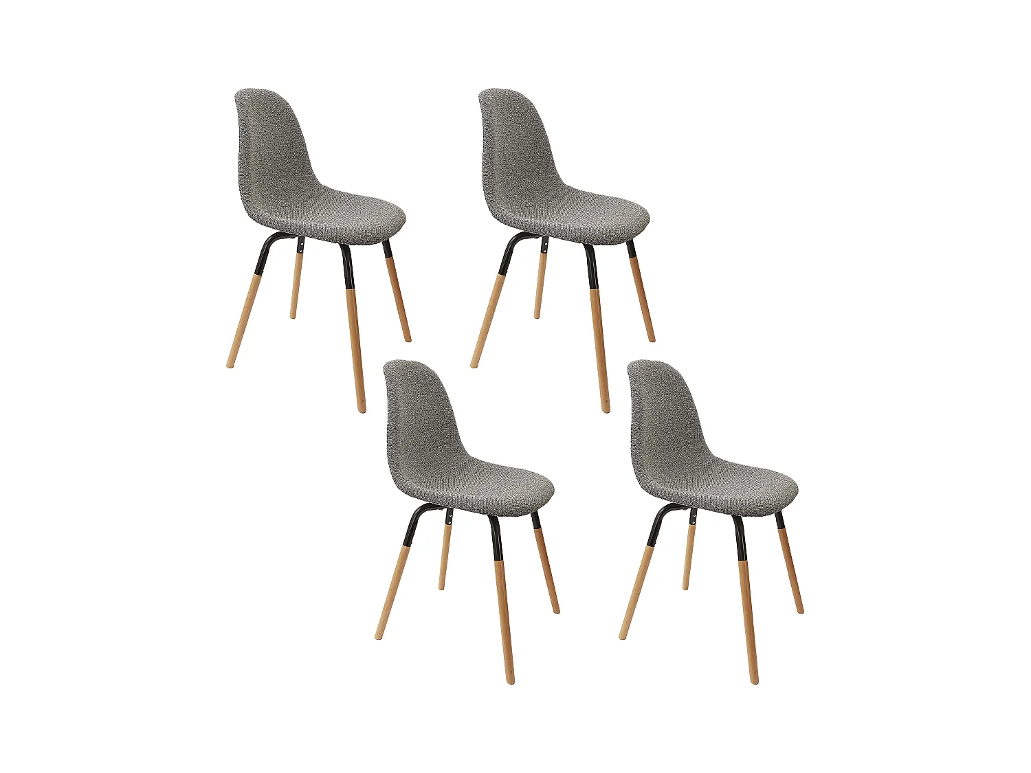 Chaise Scandinave Tissu Gris Chine Phenix - Lot De 4 Marron