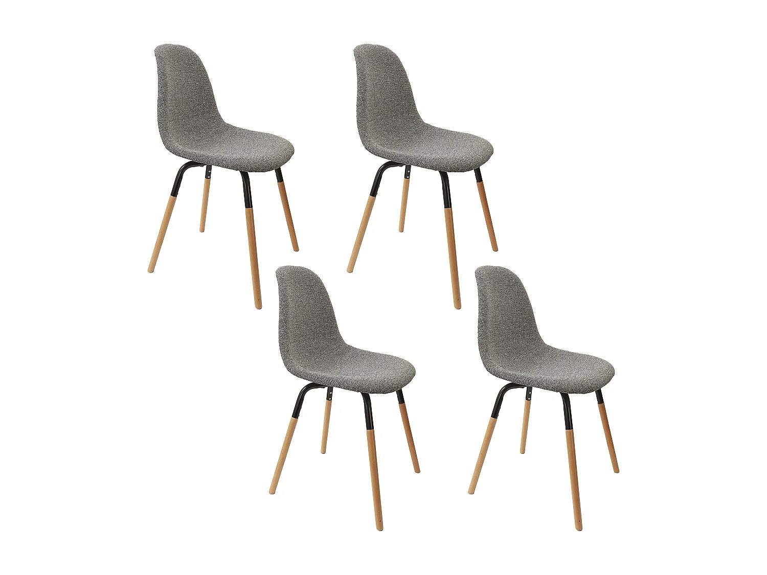 Chaise Scandinave Tissu Gris Chine Phenix - Lot De 4 Marron