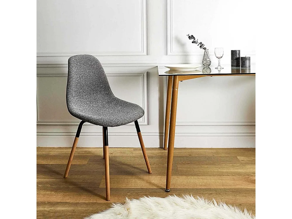 Chaise Scandinave Tissu Gris Chine Phenix - Lot De 4 Marron