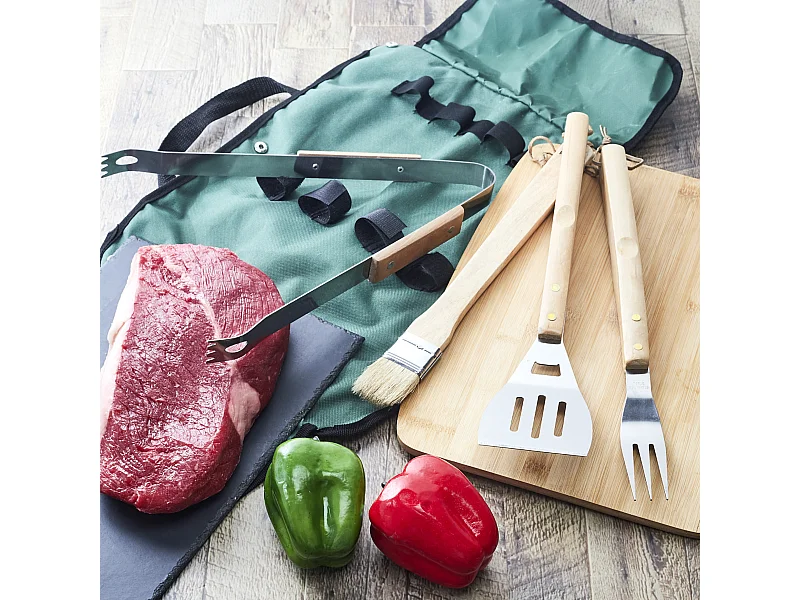 Ustensile Barbecue X4 Noir, Marron, Argent