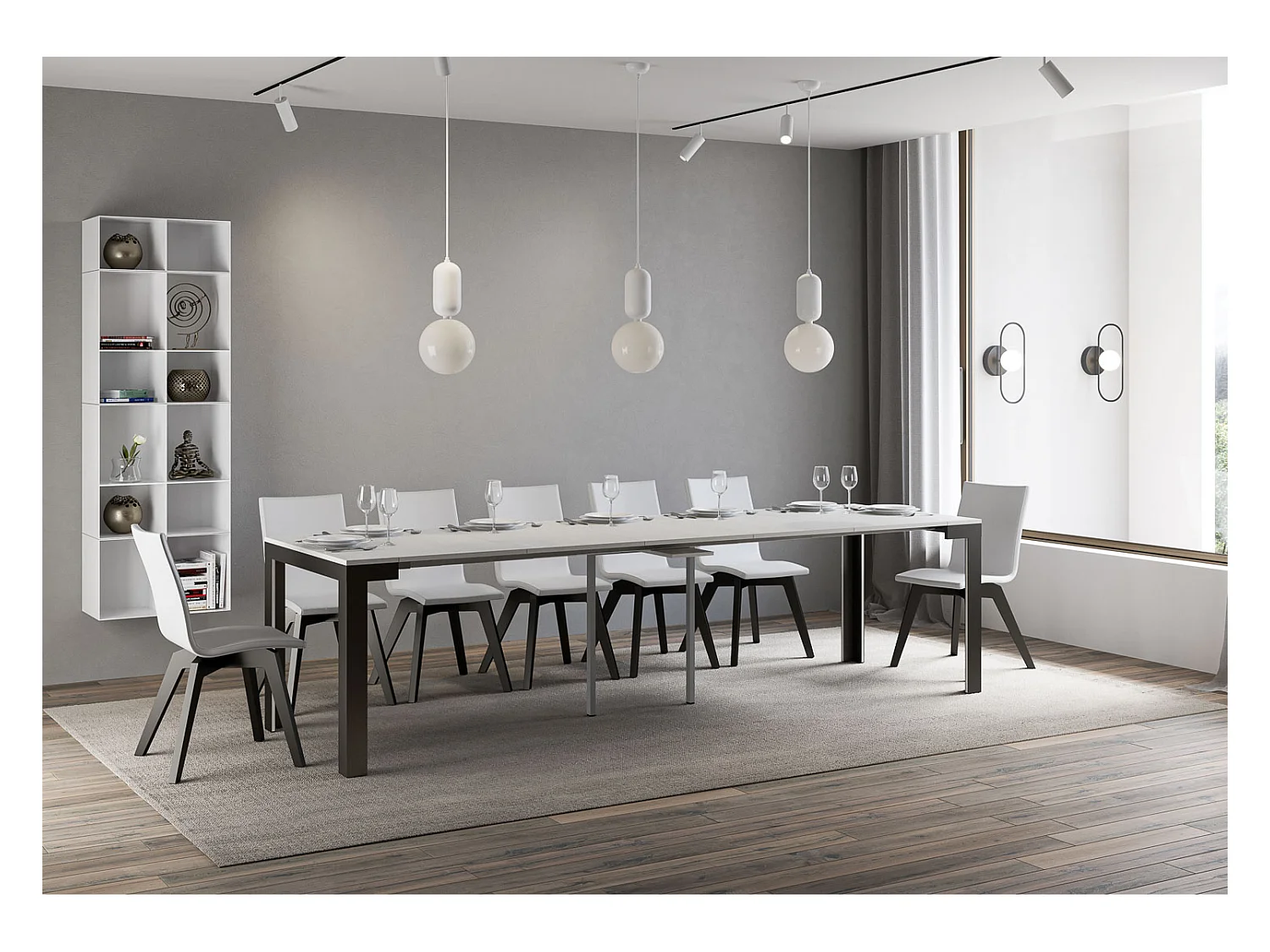 Uitschuifbare sidetable 90x40/300 cm Linea Evolution eiken wit met antraciet frame