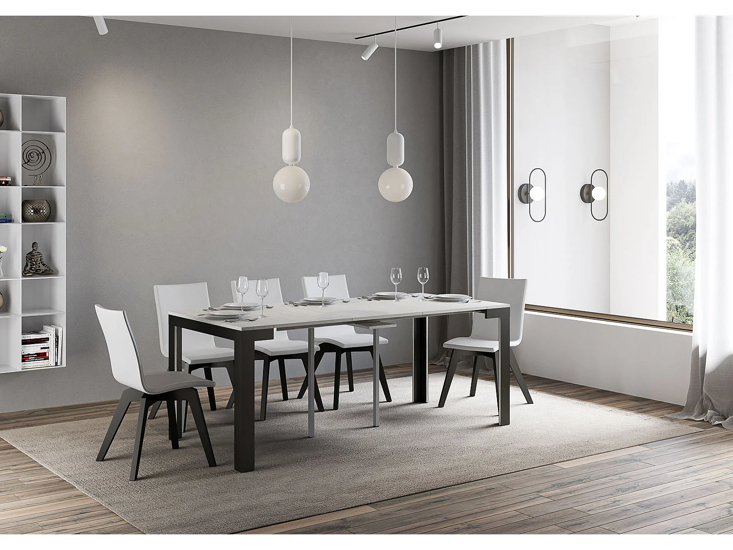Console extensible 90x40/300 cm Linea Evolution Frêne Blanc cadre Anthracite