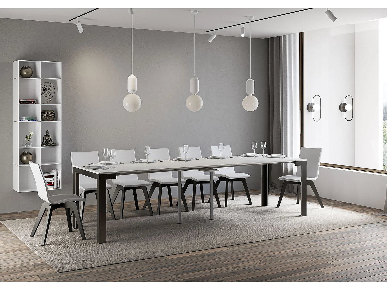 Console extensible 90x40/300 cm Linea Evolution Frêne Blanc cadre Anthracite