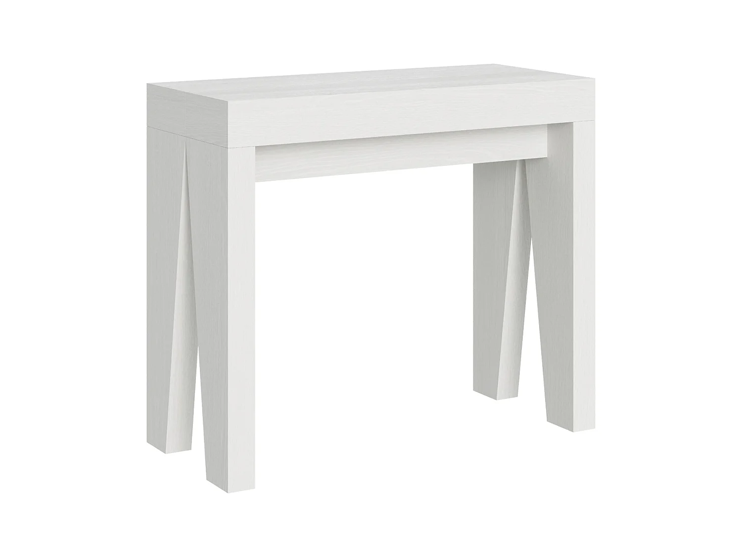 Moderne houten uitschuifbare console 90x40/196 of 90x40/300 cm Naxo-Kleur Wit-Steun 2 voet-Verlengsnoeren 3 uitbreidingen