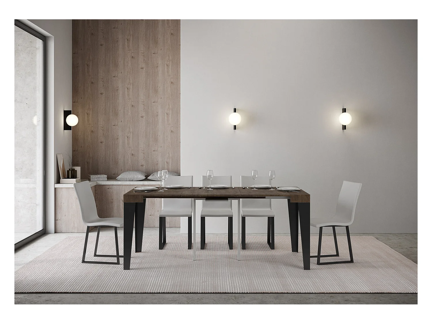 Ausziehbare Konsole 90x40/300 cm Gestell Flame Walnut Anthrazit