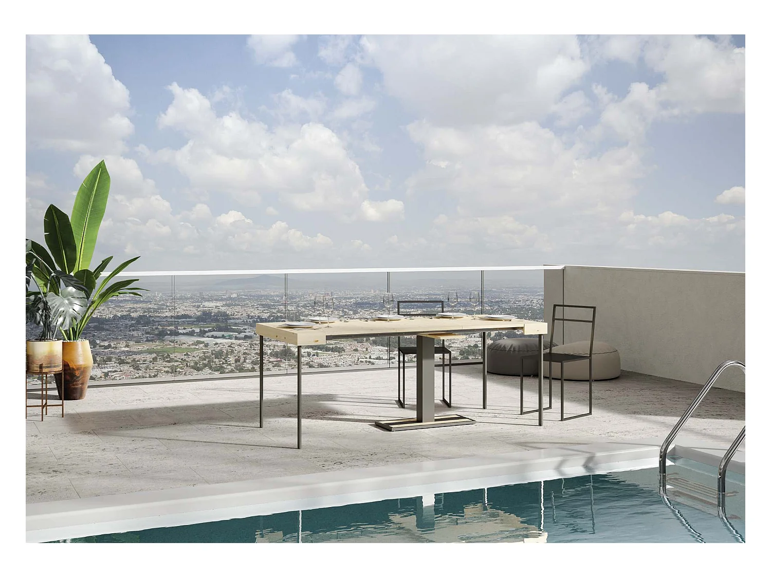 Console Mimosa Sapin Nature cadre Anthracite