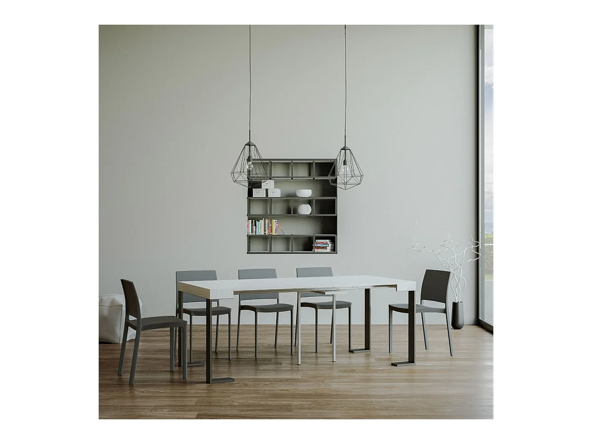 Mesa consola extensível 90x40/196 cm Tecno Small Cinza Branca quadro Antracite