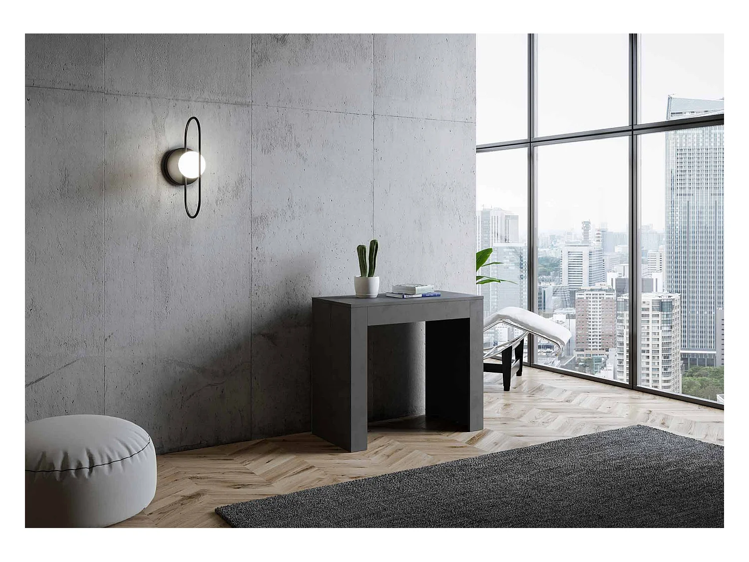 Uitschuifbare sidetable 90x42/198 cm Emy Small structuur antraciet