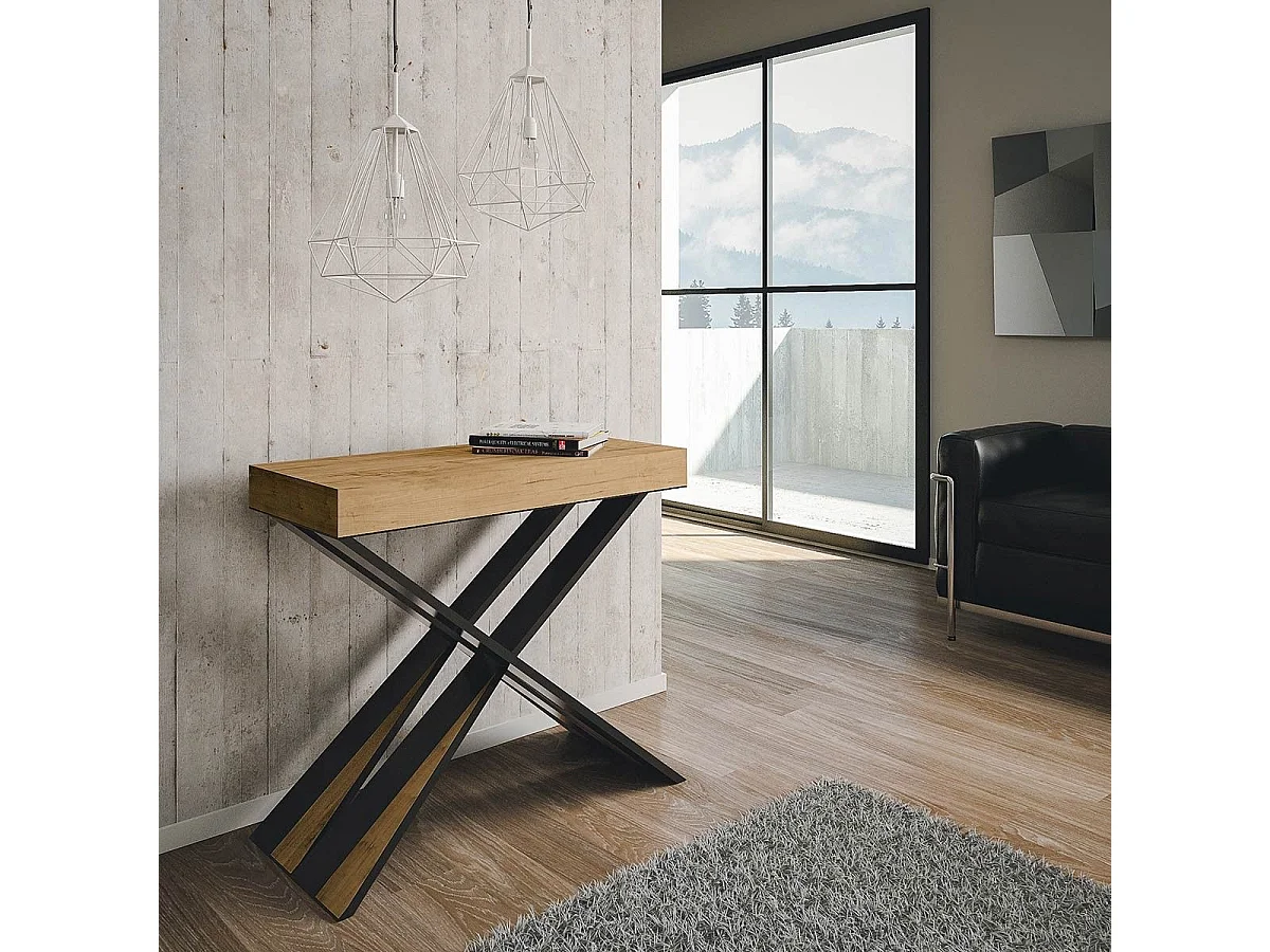 Konsola rozkładana 90x40/196 cm Diago Small Oak Nature Anthracite rama