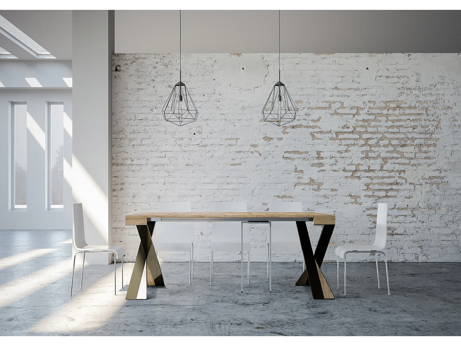 Ausziehbarer Konsolentisch 90x40/196 cm Diago Small Eiche Natur mit Eisenrahmen aus Anthrazit