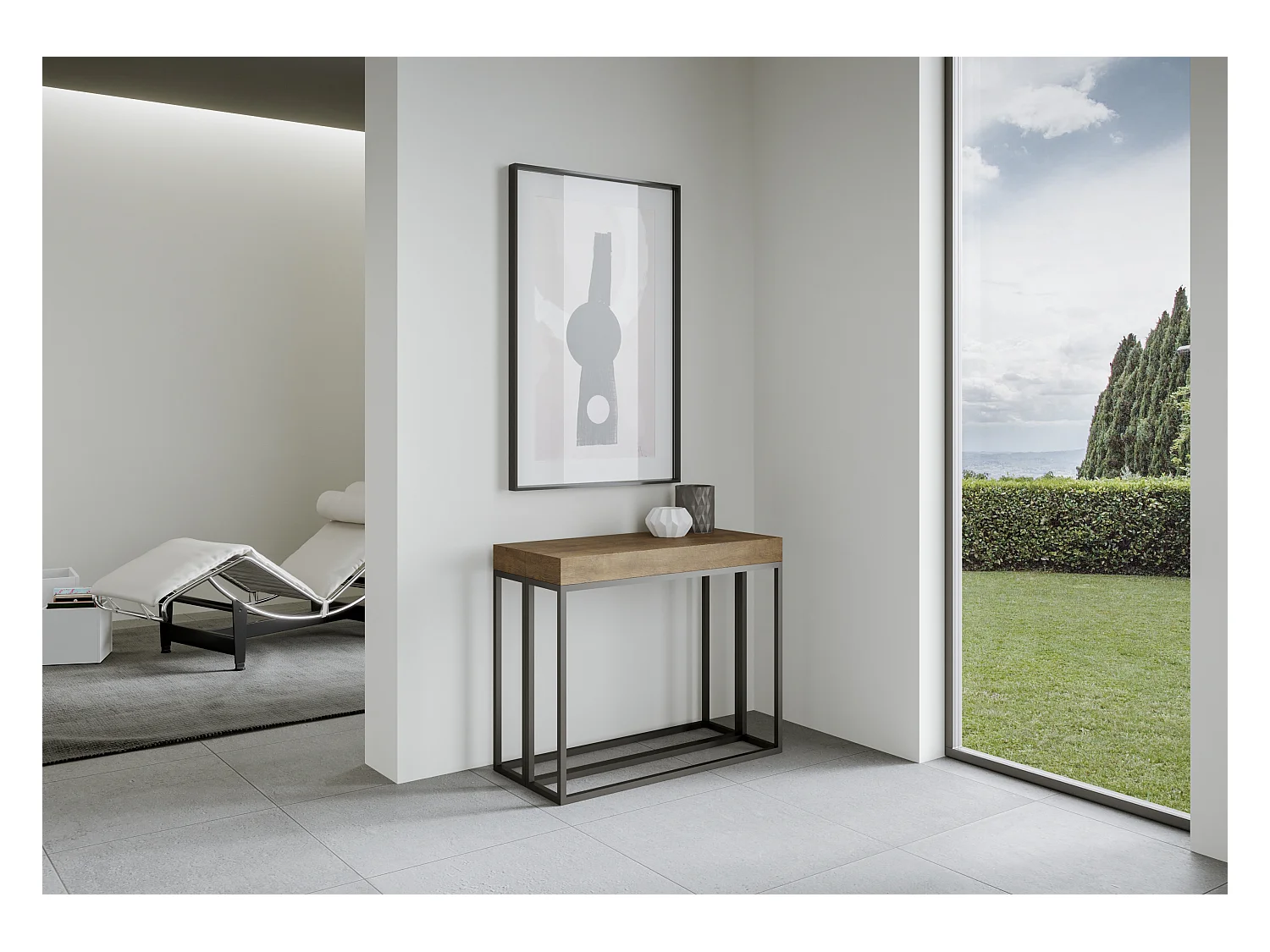 Mesa consola extensível 90x40/300 cm Epoca Nogueira quadro Antracite