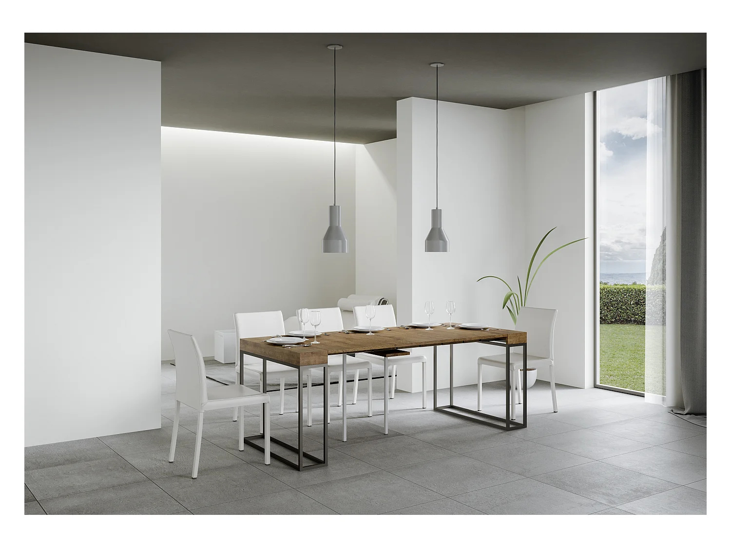 Mesa consola extensível 90x40/300 cm Epoca Nogueira quadro Antracite