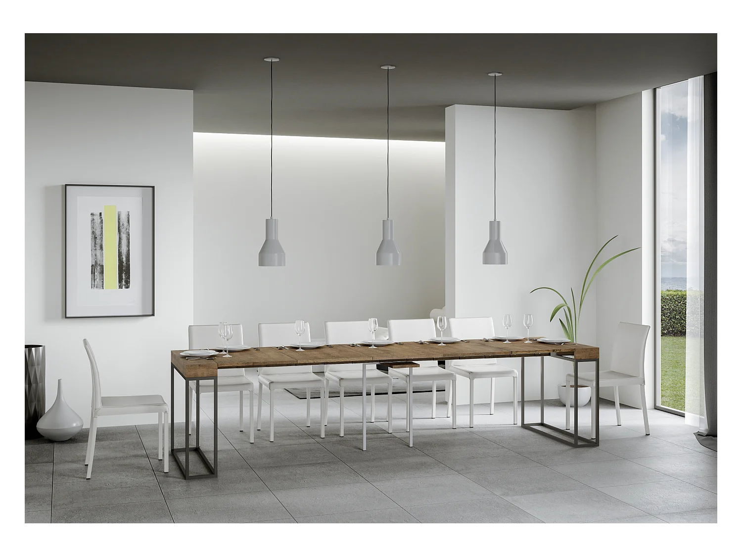 Mesa consola extensível 90x40/300 cm Epoca Nogueira quadro Antracite