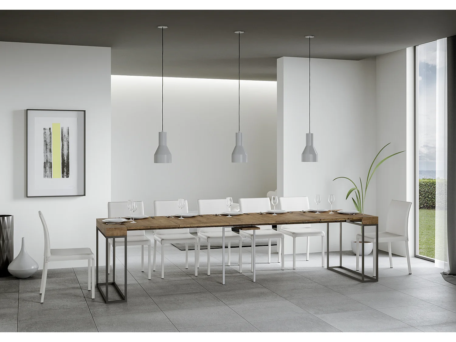 Console extensible 90x40/300 cm Epoca Noyer cadre Anthracite