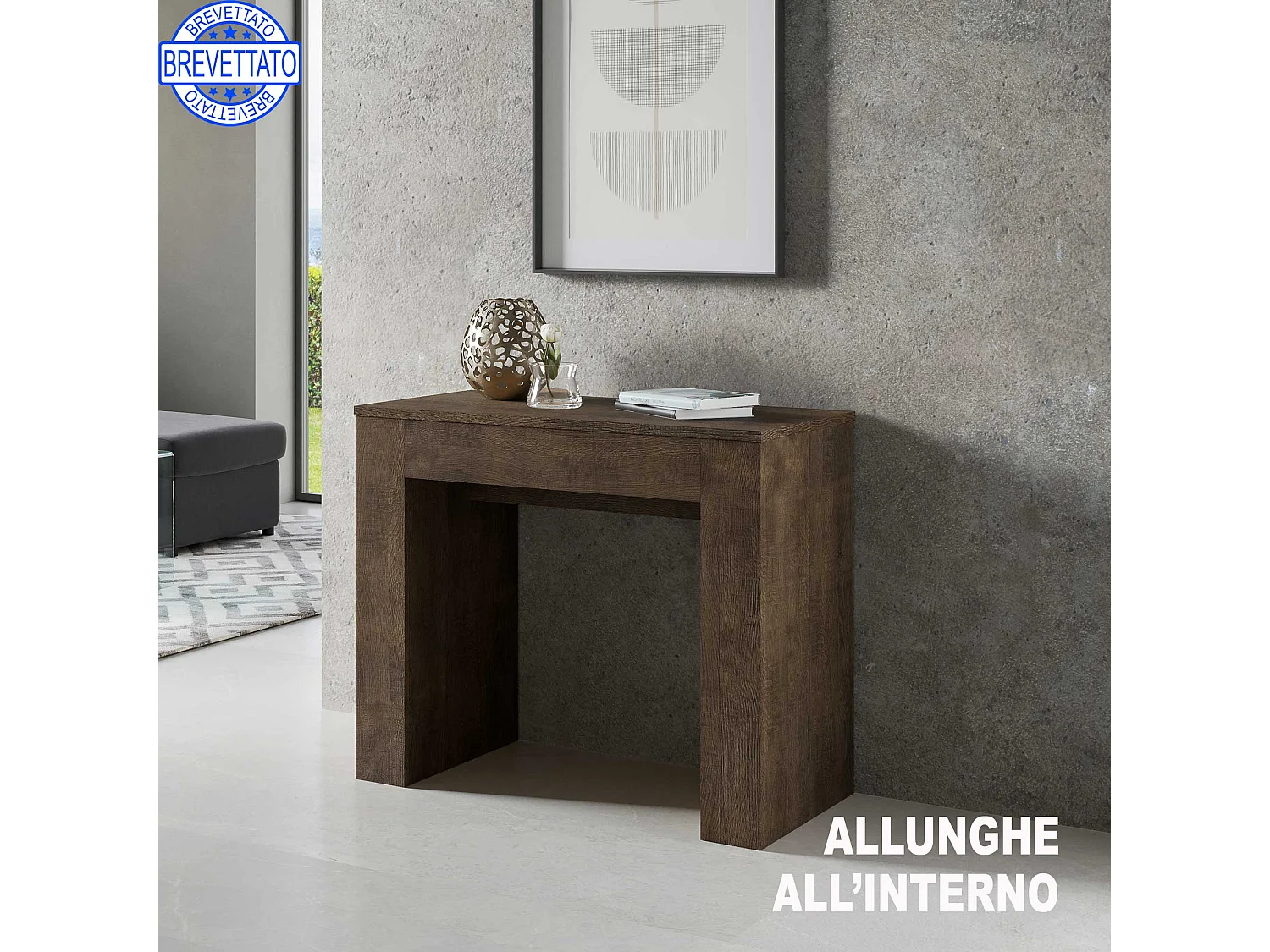 Console extensible 90x49/307 cm Extra noyer rallonges internes