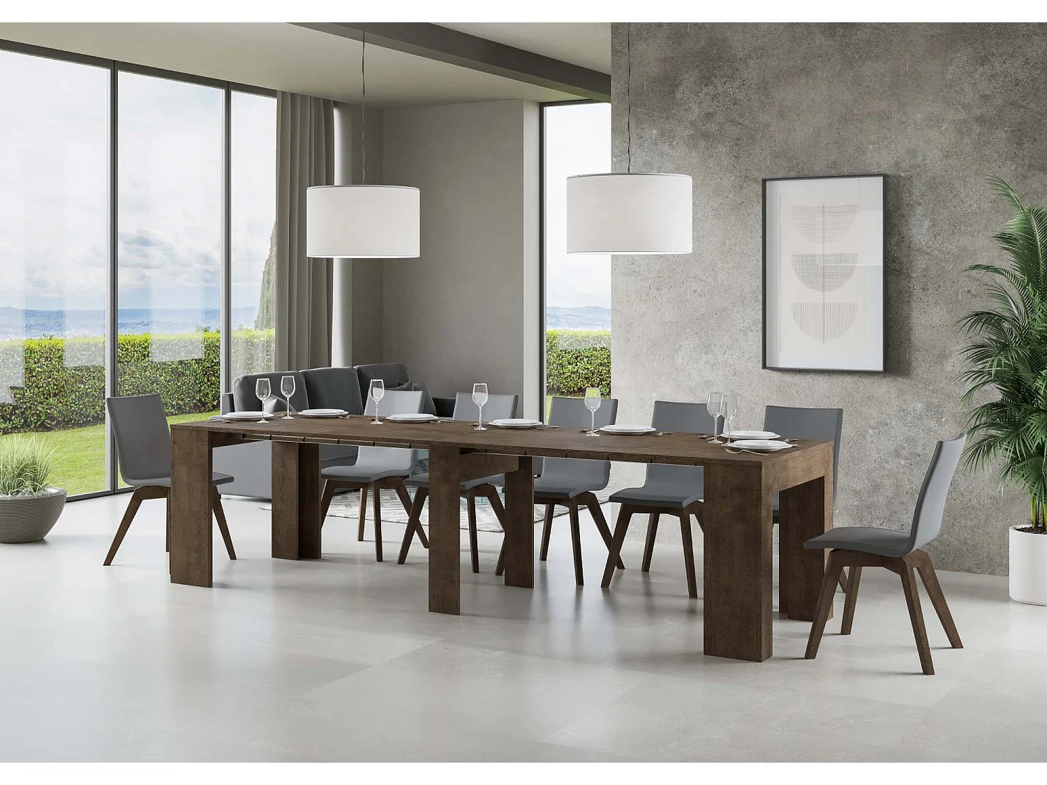 Console extensible 90x49/307 cm Extra noyer rallonges internes