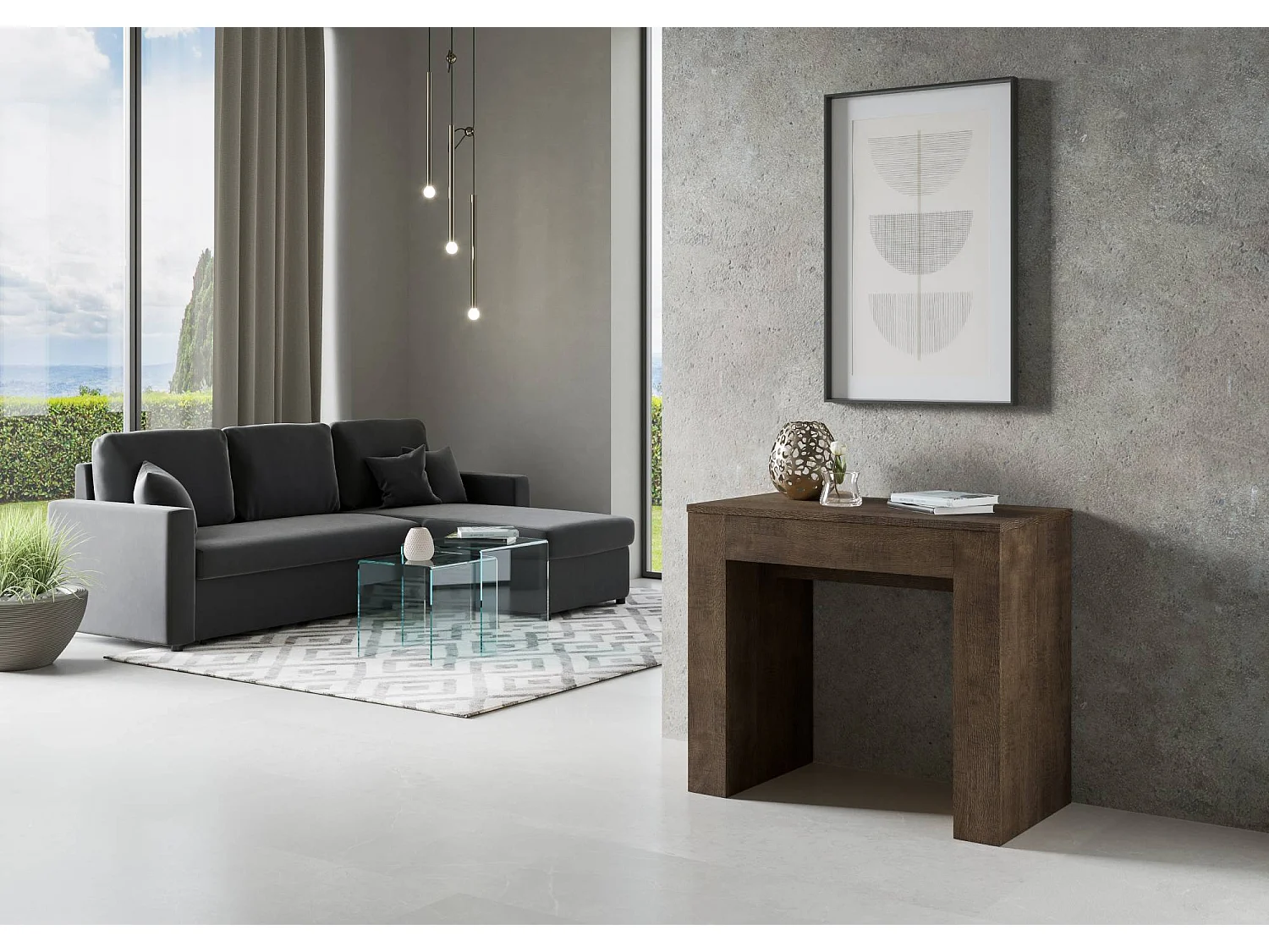 Console extensible 90x49/307 cm Extra noyer rallonges internes