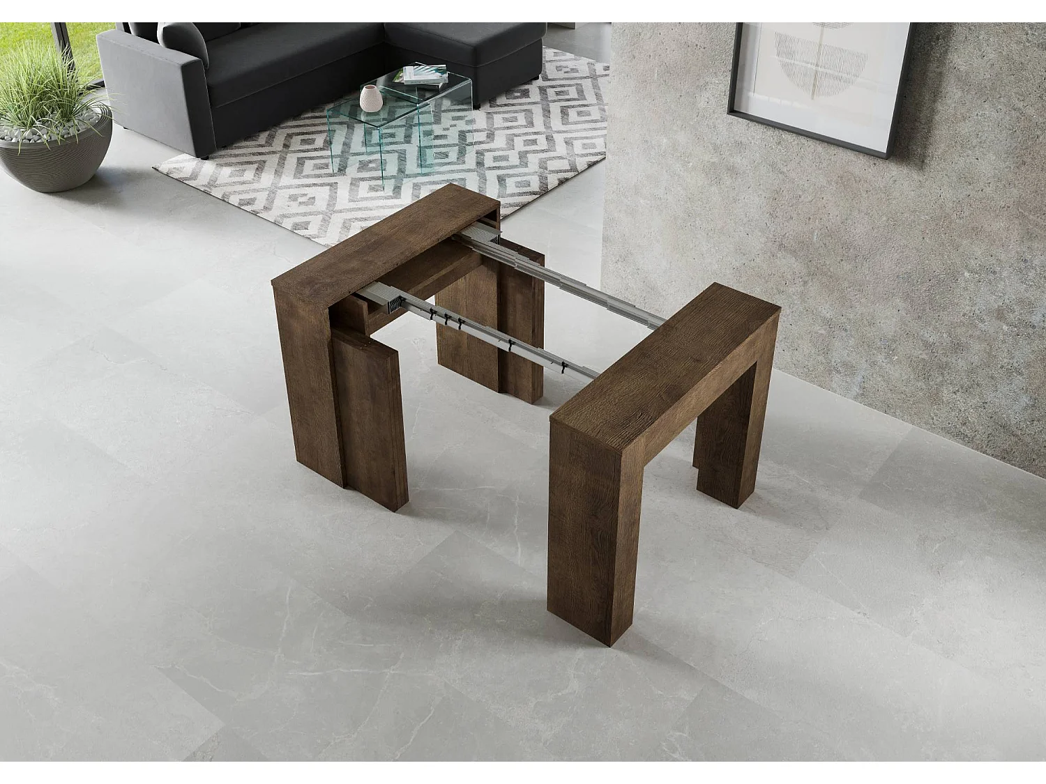 Console extensible 90x49/307 cm Extra noyer rallonges internes