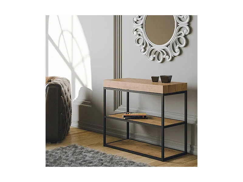 Console extensible 90x40/300 cm Plano Chêne Nature cadre Anthracite