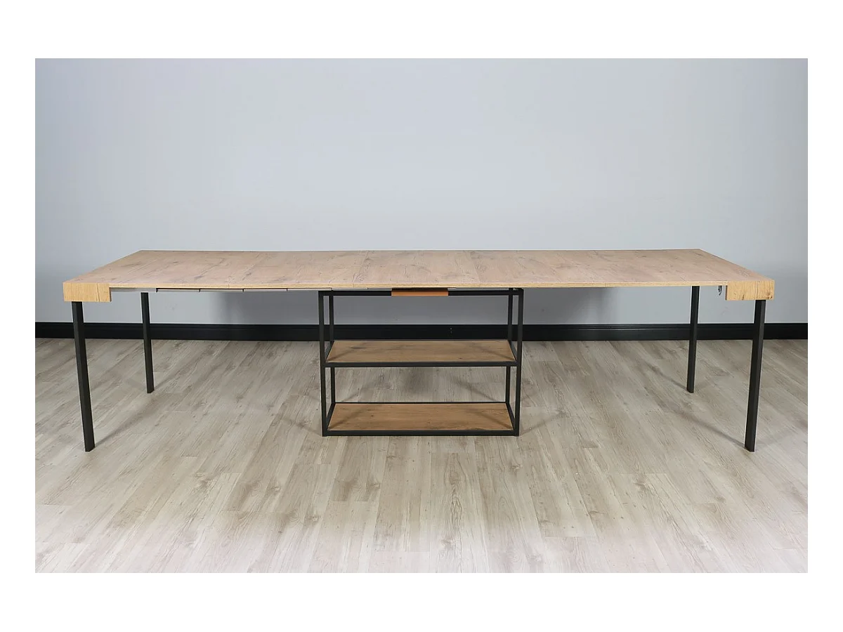 Console extensible 90x40/300 cm Plano Chêne Nature cadre Anthracite