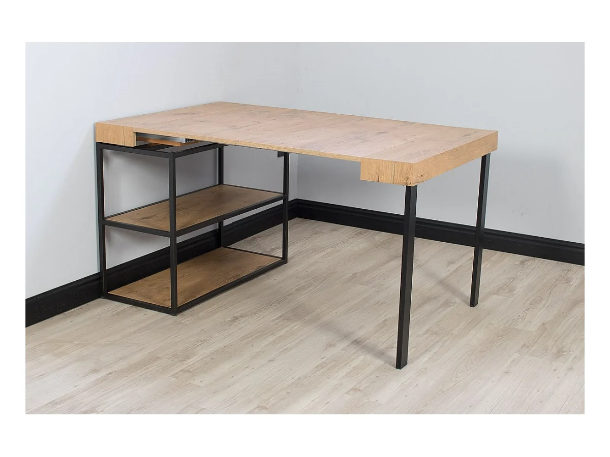 Console extensible 90x40/300 cm Plano Chêne Nature cadre Anthracite