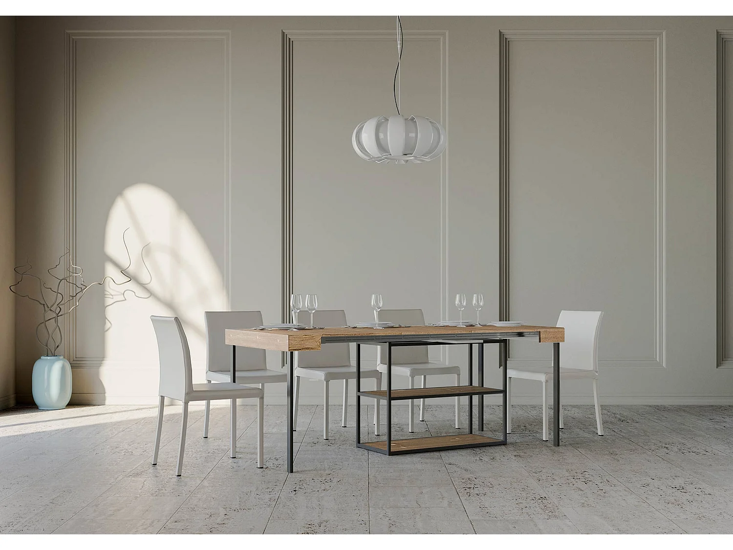 Console extensible 90x40/300 cm Plano Chêne Nature cadre Anthracite