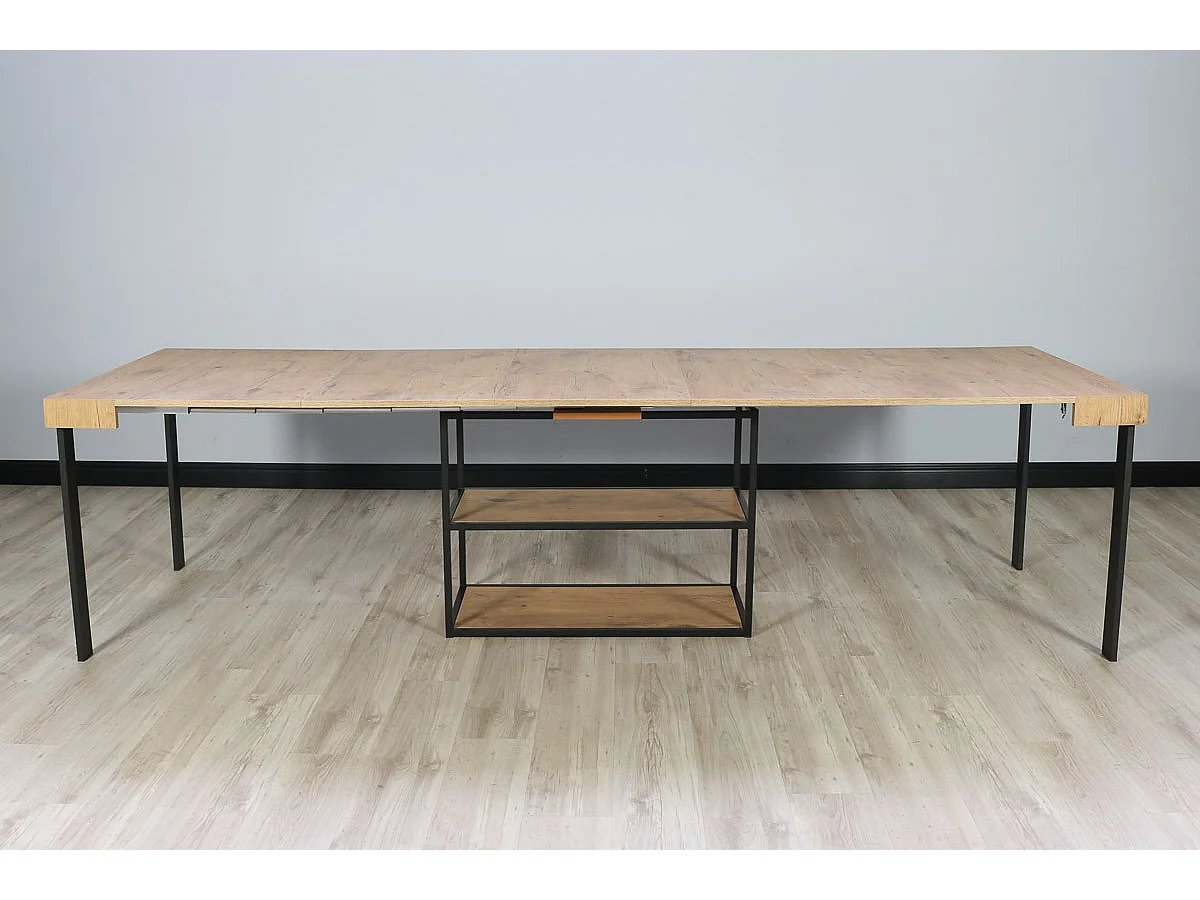 Console extensible 90x40/300 cm Plano Chêne Nature cadre Anthracite