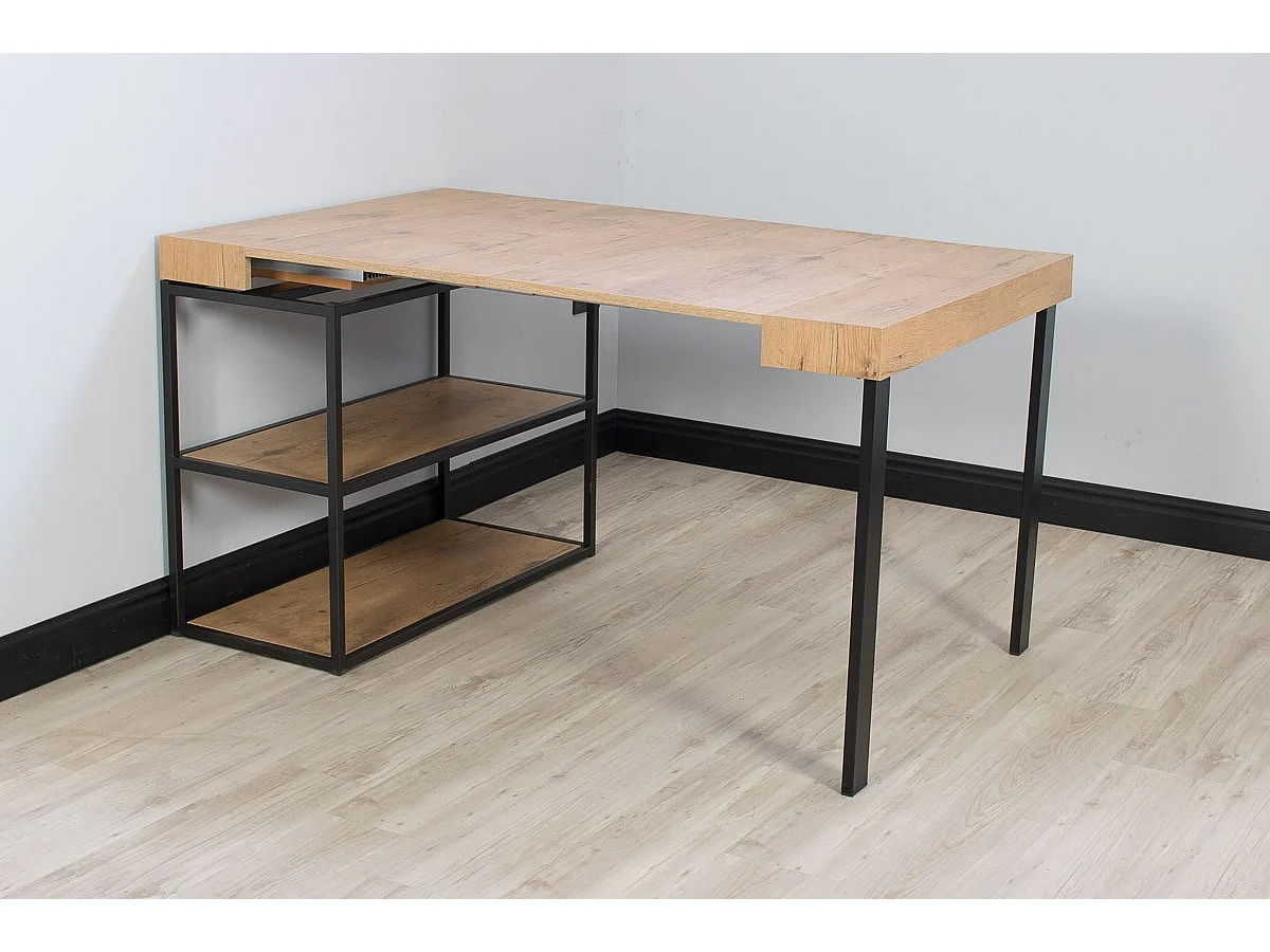 Console extensible 90x40/300 cm Plano Chêne Nature cadre Anthracite