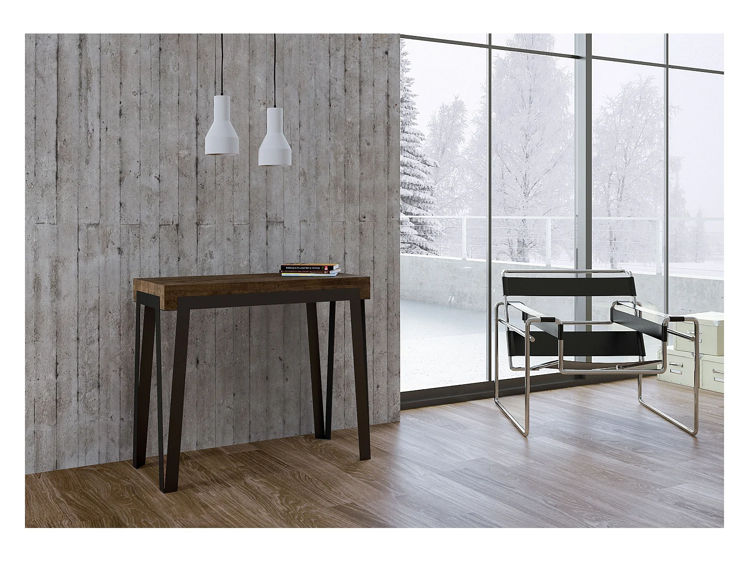 Console extensible 90x40/300 cm Rio Noyer cadre Anthracite